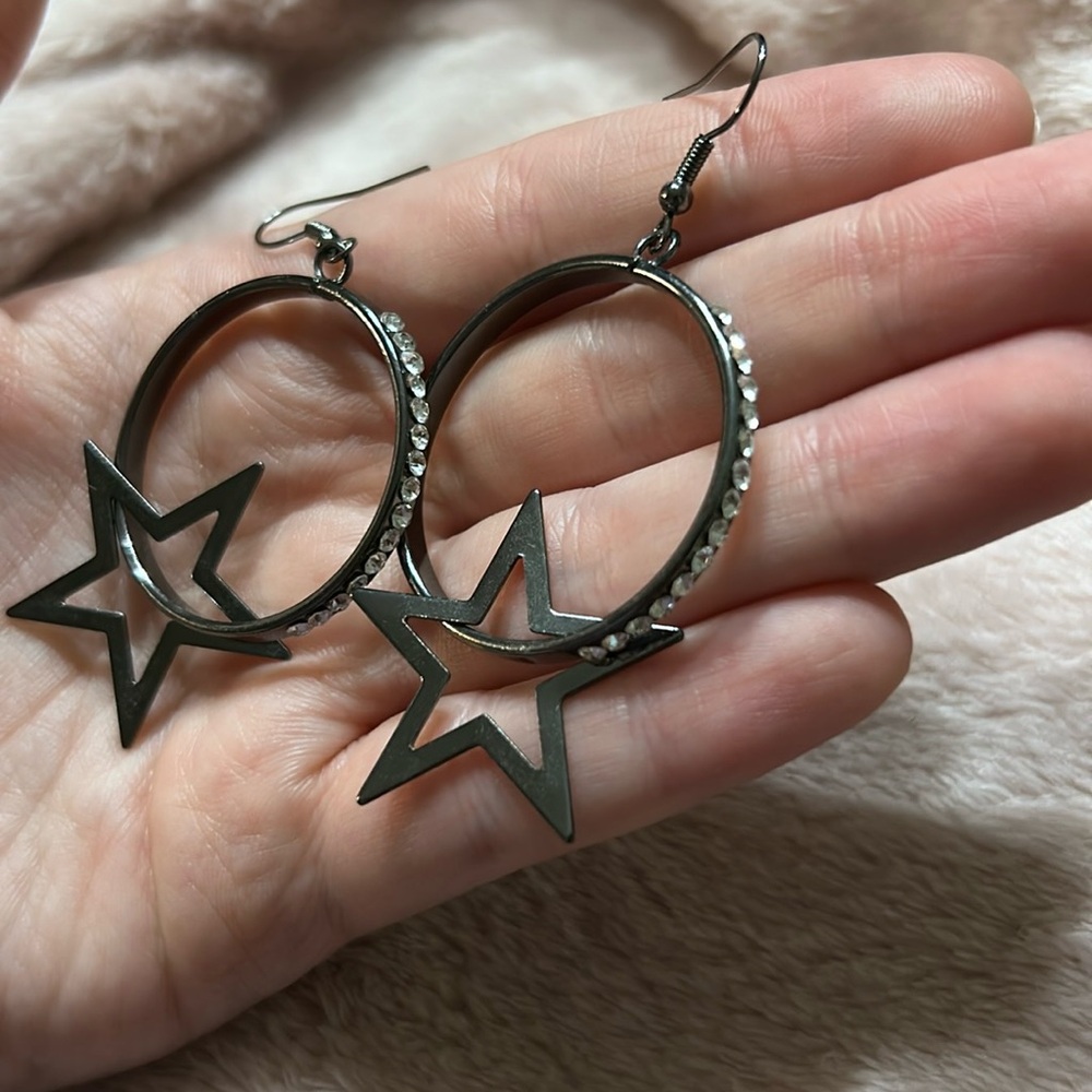 Black Star Hoop Earrings